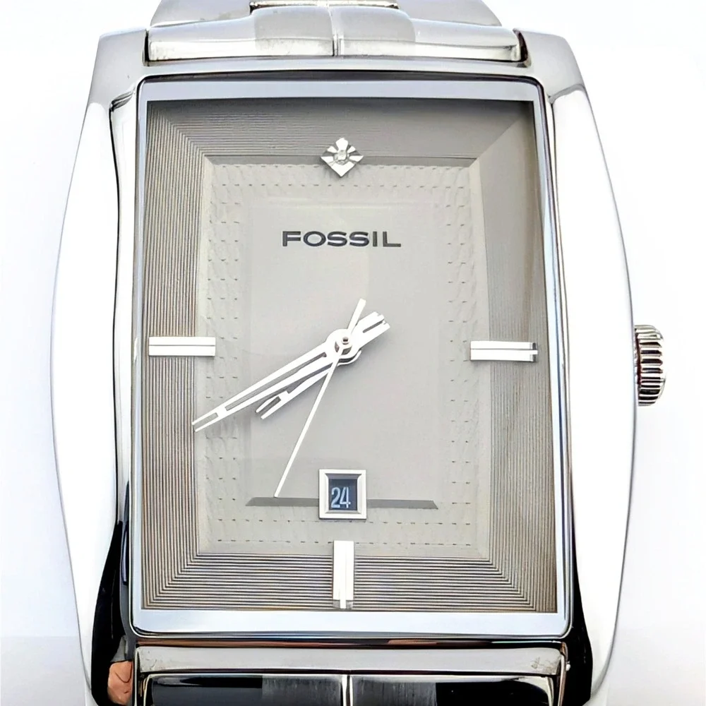 Fossil FS-4448 Men's Genuine Diamond Accent Y2K 2000s Rectangular Watch 38mm Box